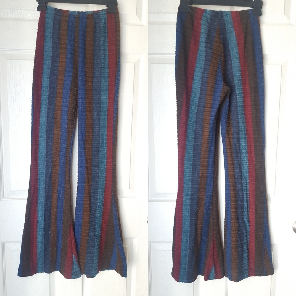 Earthbound flannel-like stretchy bellbottoms